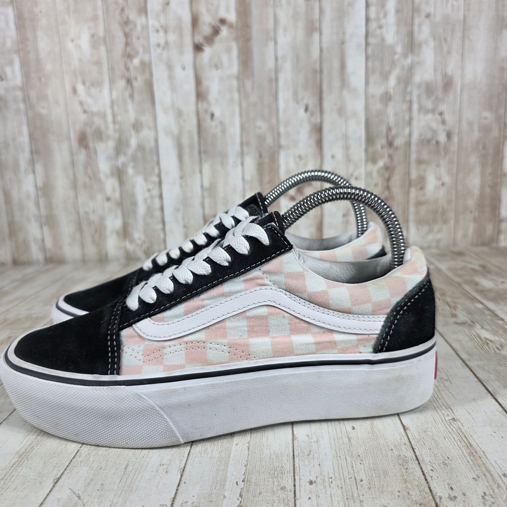 Vans Old Skool Platform Checkerboard Pink Black White Women's Shoes Size 8 - Picture 2 of 8